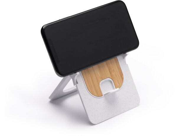 Soporte móvil personalizado de bambú Alok Blanco detalle 5