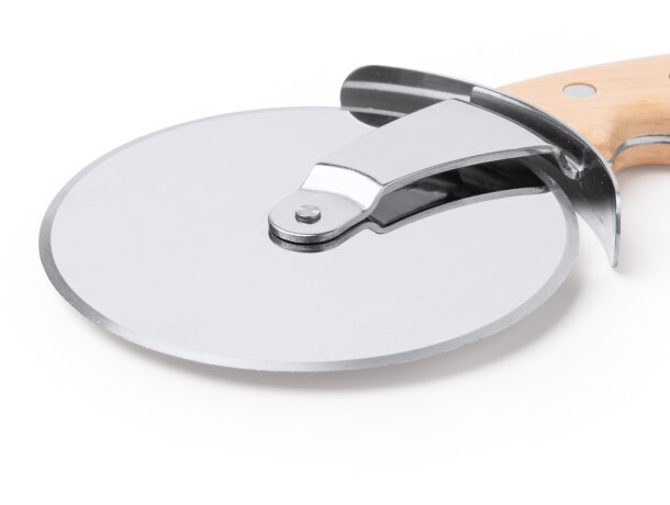 Cortapizzas Zaneti acero inoxidable mango madera ergonómico Crudo detalle 1