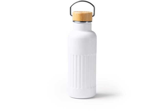 Bidón Nobuk acero inoxidable reciclado tapa bambú 500ml Blanco detalle 3