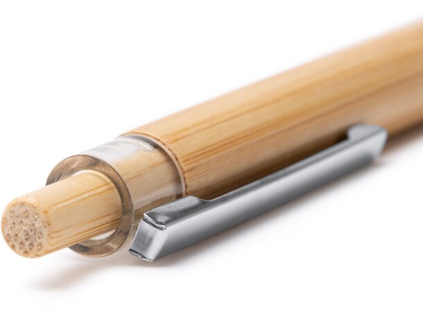 Bolígrafo bambú Fike natural con clip cromado y tinta azul Crudo detalle 3
