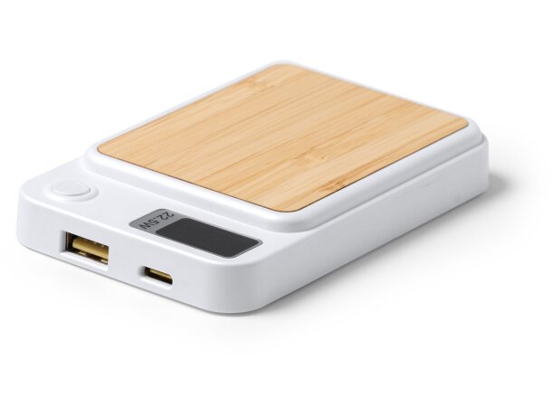 Powerbank de 5000 mah con detalles en bambú Gunder Blanco detalle 6