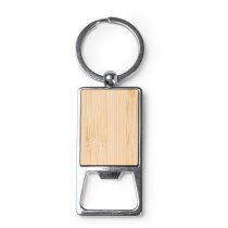 Llaveros abridores de bambú rectangular con borde de metal cromado