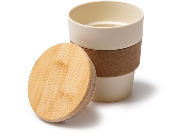 Vaso Lovren con tapa bambú y banda corcho 350ml eco Negro detalle 1