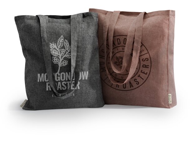 Bolsa ecológica algodón reciclado asas largas 140 g/m2 Negro detalle 1