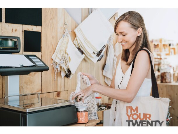 Bolsa de algodón Veneto con asas largas de 70 cm Negro detalle 1