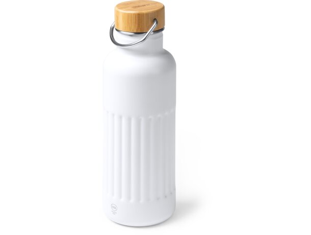 Bidón Nobuk acero inoxidable reciclado tapa bambú 500ml Blanco detalle 3