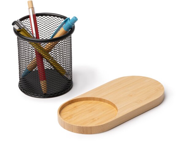 Portalápices cargador inalámbrico Costelo metal y bambú Crudo detalle 2