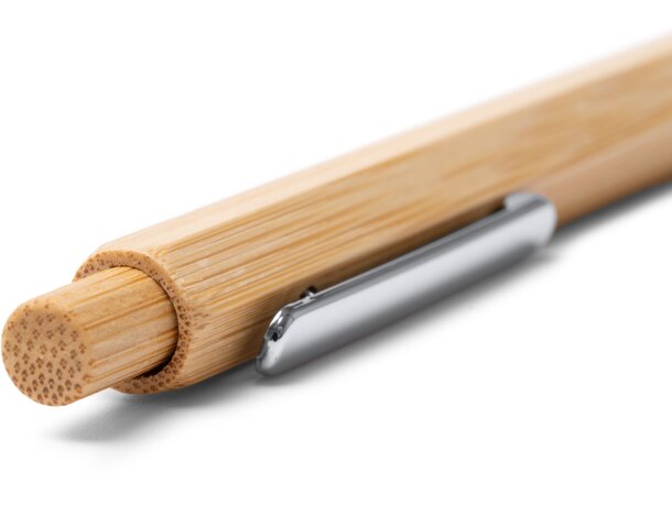 Bolígrafo Alister Natural de bambú con pulsador y tinta azul Crudo detalle 2