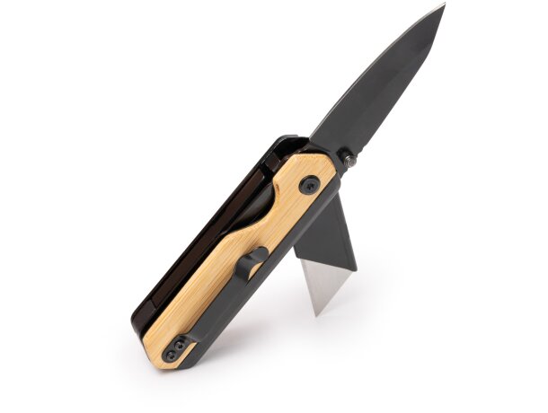 Multiherramienta Roldi con navaja y cutter de acero y bambú Crudo detalle 4