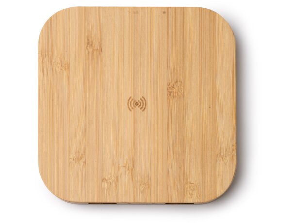 Cargador inalámbrico Nebula bambú natural triple conexión QI Crudo detalle 4