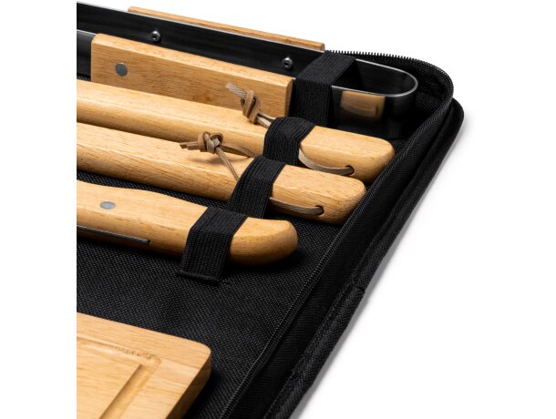 Set barbacoa Webek con accesorios de acero y madera natural Crudo detalle 2