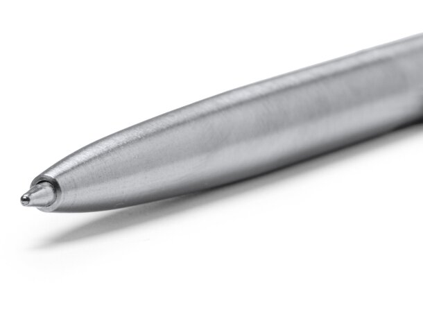 Bolígrafo Kent plata acero reciclado y bambú con carga jumbo Plata detalle 1