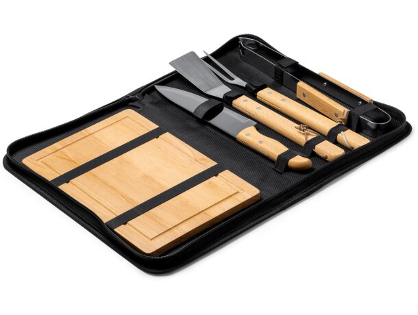 Set barbacoa Webek con accesorios de acero y madera natural Crudo detalle 3