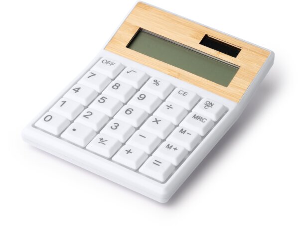 Calculadora Verex blanco con carga solar y bambú Blanco detalle 4