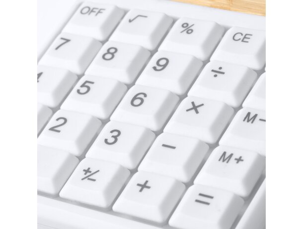 Calculadora Verex blanco con carga solar y bambú Blanco detalle 2