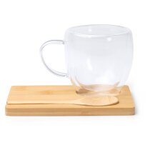 Set taza Blumon con posavasos y cuchara bambú