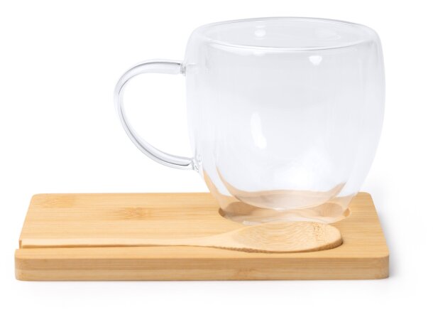 Set taza Blumon transparente cristal borosilicato 250ml bambú Transparente detalle 3