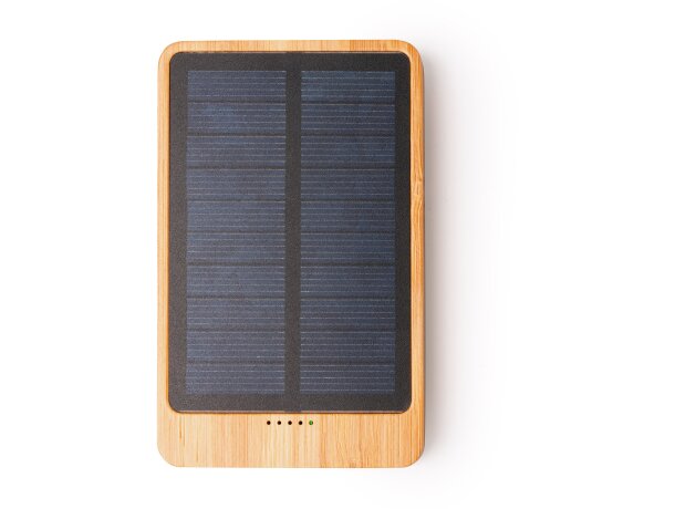 Cargador inalámbrico solar Berkel bambú 4000 mAh tipo C y USB Crudo detalle 3