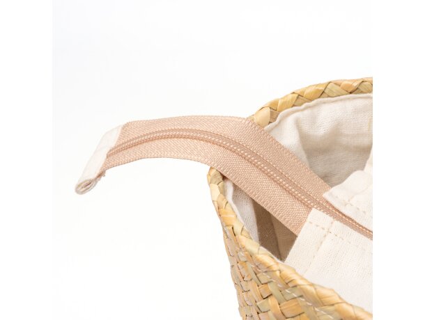 Bolsa Miyako crudo paja algodón y PU leather con cremallera Crudo detalle 2