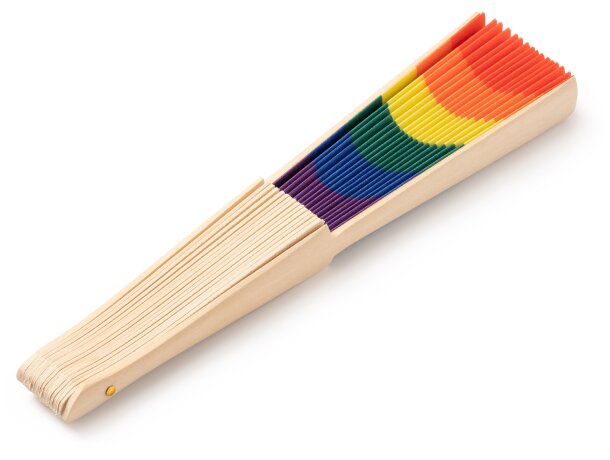 Abanico de madera con tela multicolor con logotipo Keros Multi color detalle 1