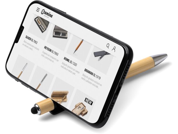 Bolígrafo bambú Heting negro multifunción con puntero táctil Negro detalle 1