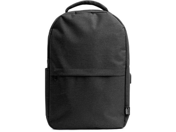 Mochila Gregor RPET gris vigoré con puerto USB y compartimento Negro detalle 5