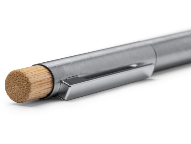 Bolígrafo Kent plata acero reciclado y bambú con carga jumbo Plata detalle 3