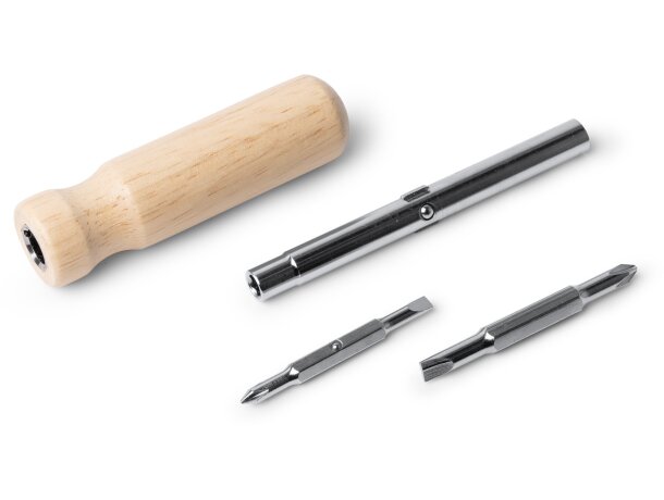Destornillador Yador con puntas intercambiables acero y madera Crudo detalle 2