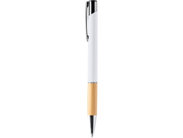 Bolígrafo de metal pulsador de aluminio tinta azul Borux Blanco detalle 3