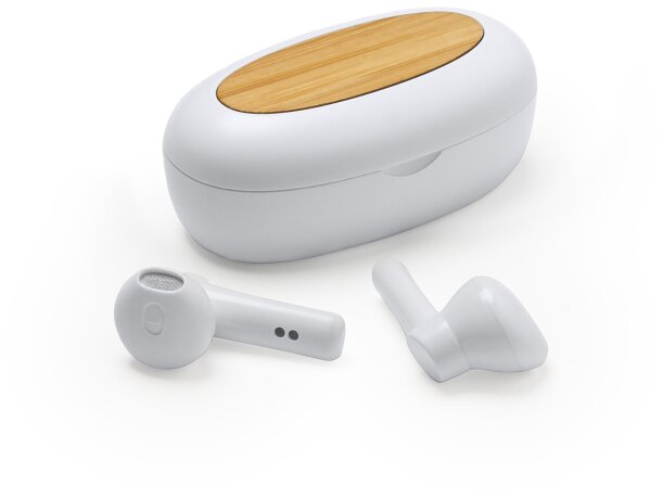 Auriculares de plástico con detalles en bambú VALDI Blanco detalle 4