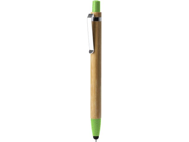 Bolígrafo ecológico con pulsador con cuerpo de bambú tinta azul Nagoya Verde oasis detalle 9