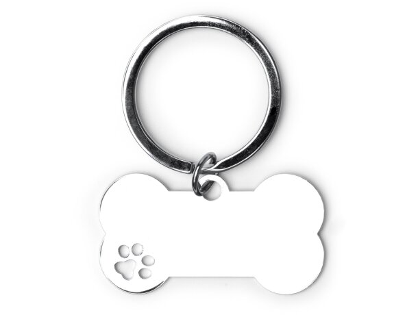 Llavero Chop plata con forma de hueso y detalle de huella Plata detalle 3
