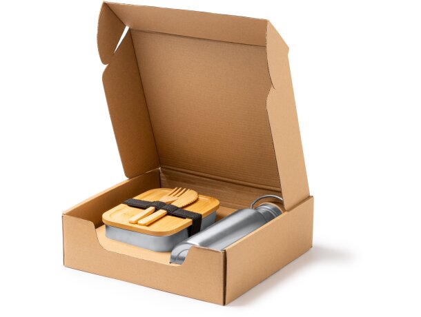 Set Bagner Natural con fiambrera 800ml y bidón 500ml bambú Crudo detalle 3