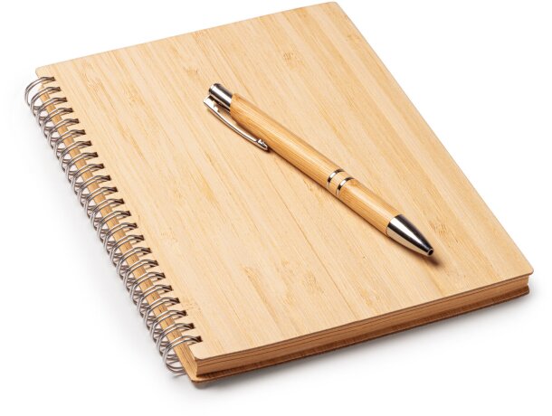 Set libreta y bolígrafo A5 bambú Gala Crudo detalle 2
