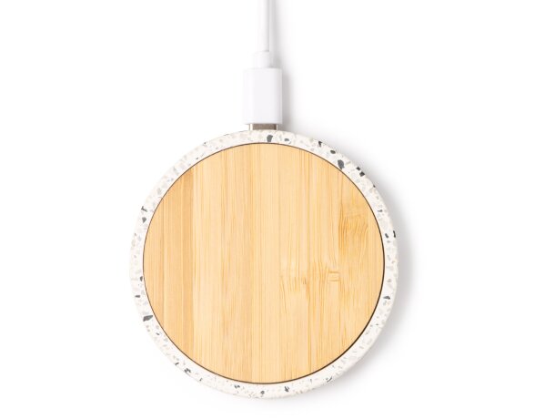 Cargador inalámbrico Siles terrazo reciclado y bambú 10W Crudo detalle 4