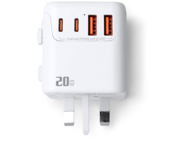Adaptador de viaje Watik con USB-C y carga rápida 20W Blanco detalle 5