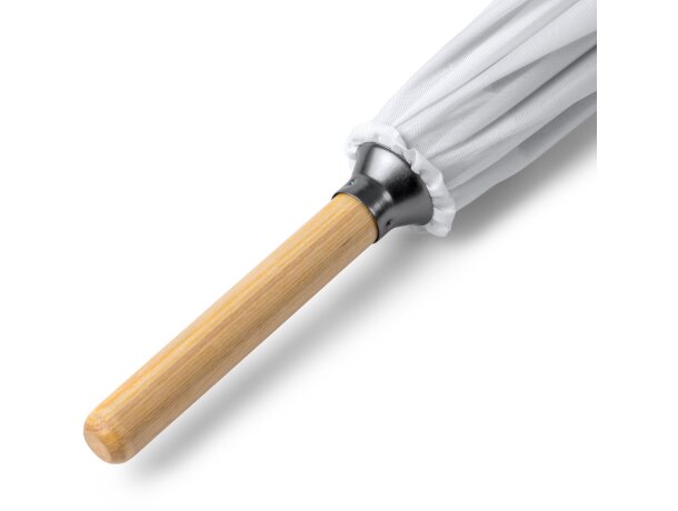 Paraguas Varme con tejido RPET reciclado y mango de bambú natural Blanco detalle 3