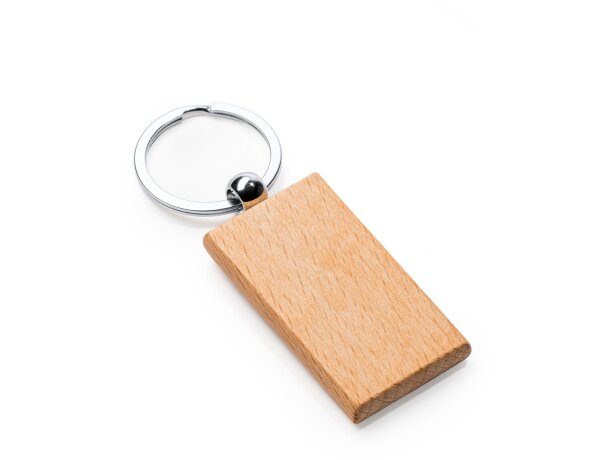 Llavero para publicidad con anilla met&aacute;lica madera natural Sila Rectangular detalle 3