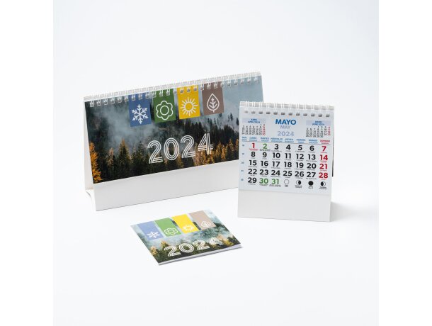 Calendario sobremesa Flint blanco con santoral y anillas Blanco detalle 2