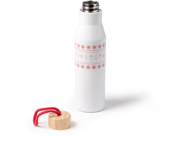 Bidón Melow 500ml acero inoxidable tapa bambú caja eco Blanco detalle 3