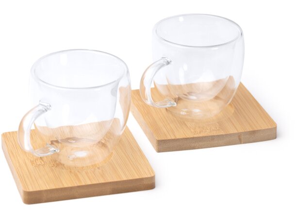 Set tazas Robus cristal borosilicato doble pared con bambú Transparente detalle 3