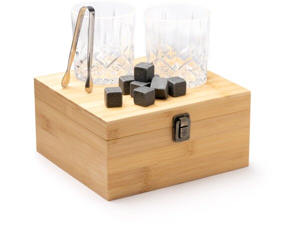 Set whisky Danys Natural con vasos bambú y cubitos piedra Crudo detalle 4