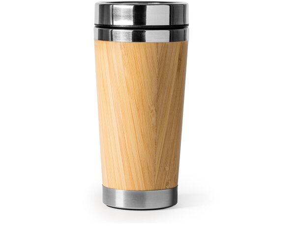 Vaso térmico YABA 500ml acero inoxidable bambú tapa dosificadora Crudo detalle 6