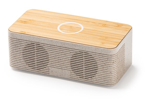 Altavoces con cargador inalámbrico de bambú Zatox Crudo detalle 3