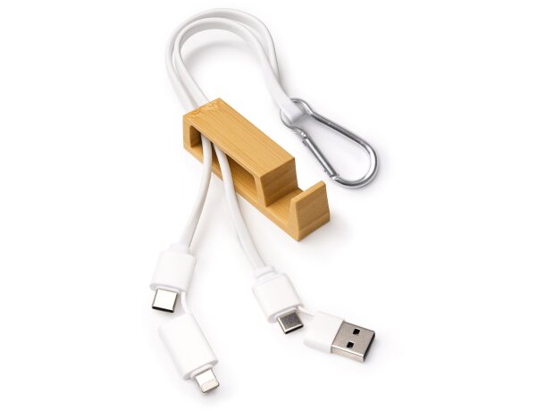Cable Boeme crudo bambú 4 en 1 con soporte smartphone Crudo detalle 1