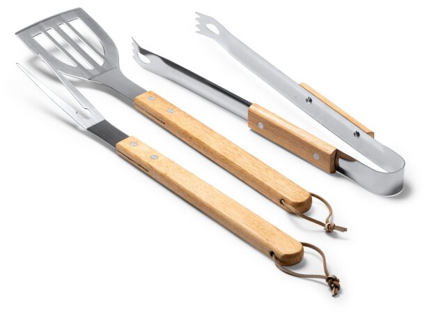 Set barbacoa CADAK acero inoxidable con mango de madera natural Crudo detalle 1
