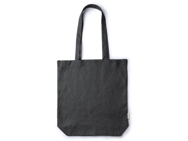Bolsa ecológica asas largas de tela de cañamo 200 g/m2 Mafil Negro detalle 3