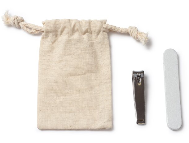 Set manicura Velvet en algodón natural con lima y cortaúñas Crudo detalle 3