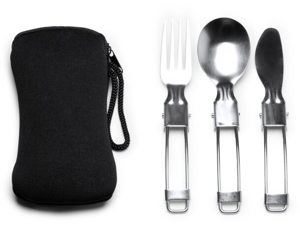 Set cubiertos Tinker negro acero inoxidable plegables portátiles Negro detalle 3