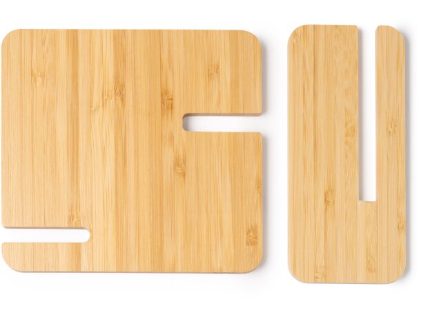 Soporte cargador inalámbrico bambú KROSY 3 en 1 15W Crudo detalle 3